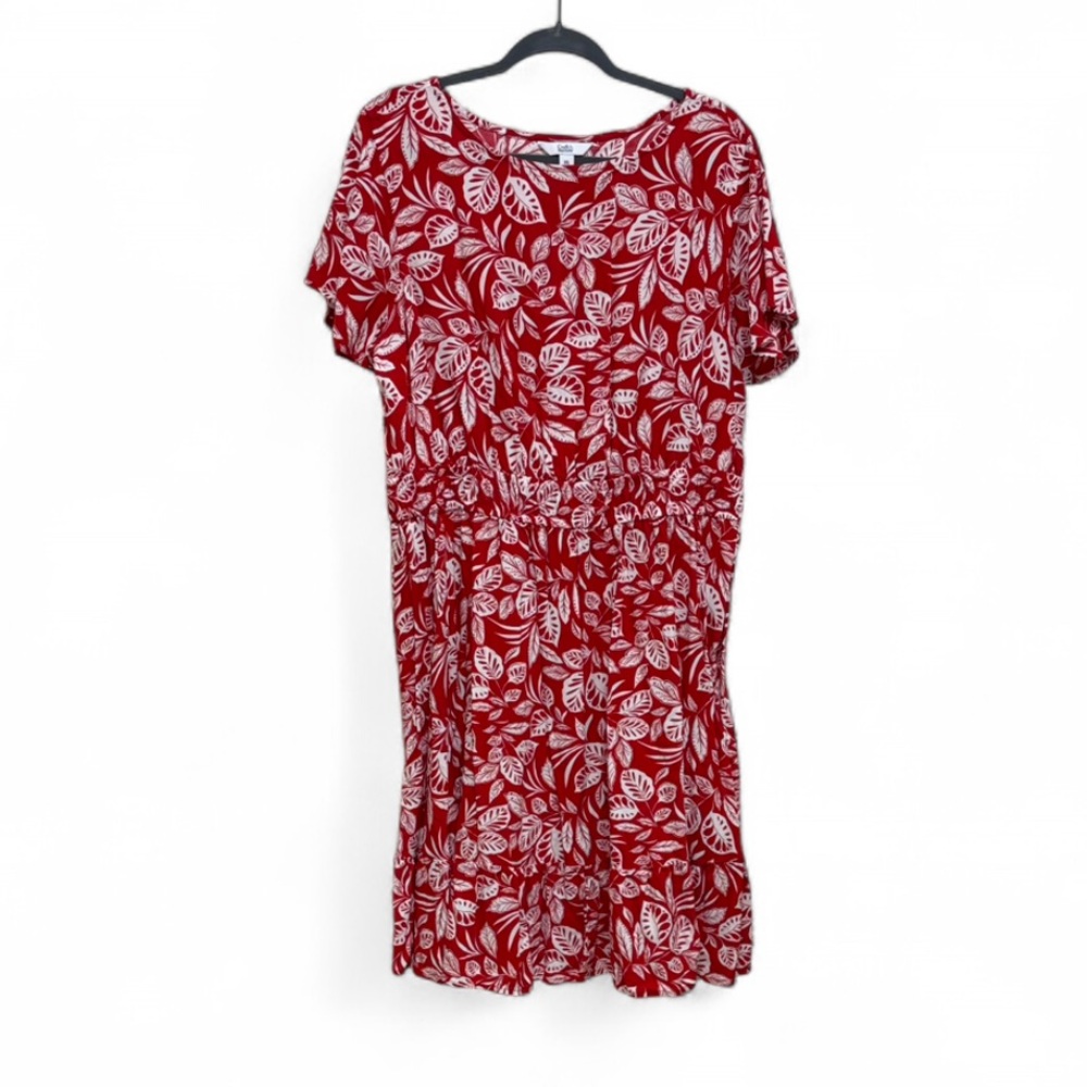 Croft & Barrow Red and White Leaf Midi Dress